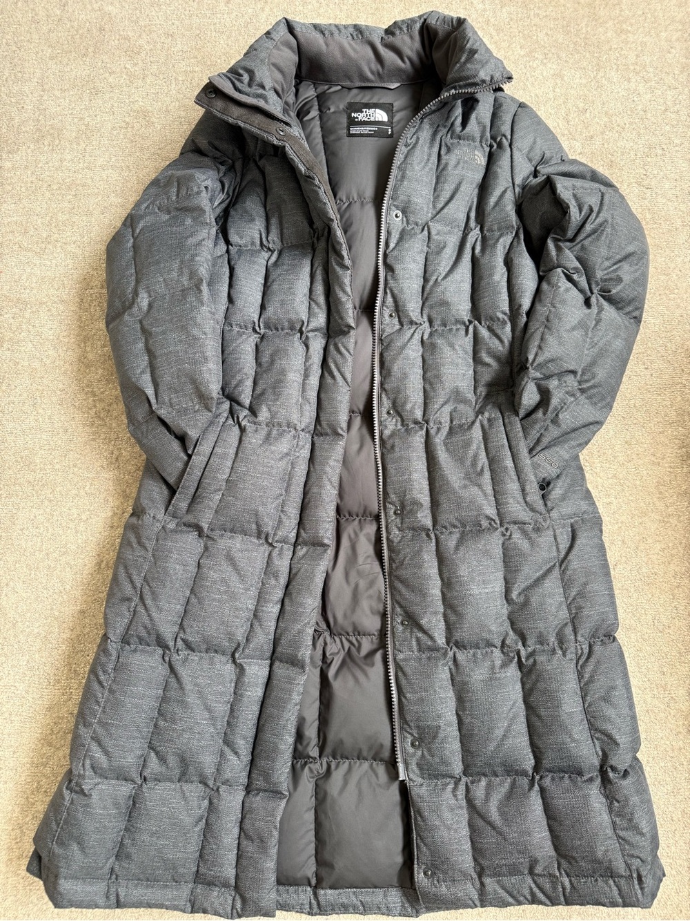 The North Face Women's Long Puffer Coat in Charcoal Gray